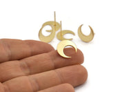 Gold Moon Earring, 4 Gold Brass Crescent Moon Stud Earrings (14x5x0.80mm) D1296 A1319 Q1105