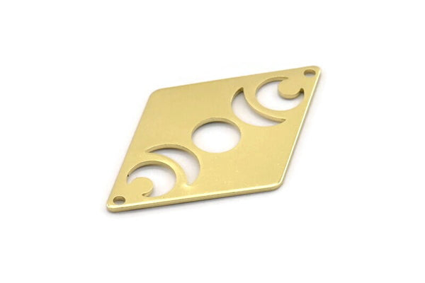 Brass Diamond Charm, 6  Raw Brass Moon Charms With 2 Holes, Rhombus Blanks (40x26x0.80mm) M01666