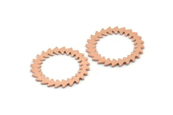 Copper Circle Charm, 2 Raw Copper Circle Charms, Copper Connectors, Findings, Connectors (25x0.80mm) M01624