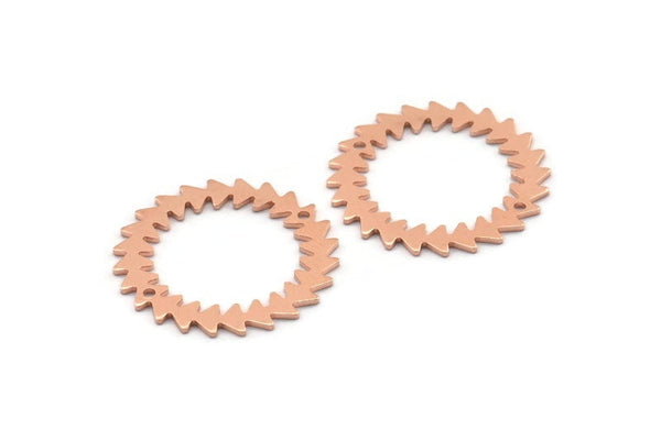 Copper Circle Charm, 2 Raw Copper Circle Charms With 2 Holes, Copper Connectors, Findings, Connectors (25x0.80mm) M01625