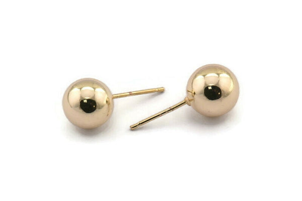 Gold Ball Earring, 2 Gold Plated Brass Ball Stud Earrings (10mm) Bs 1073--n0559