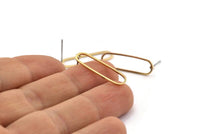 Brass Oval Earring, 12 Raw Brass Oval Stud Earrings (25x7x0.80mm) BS 1732 A2046