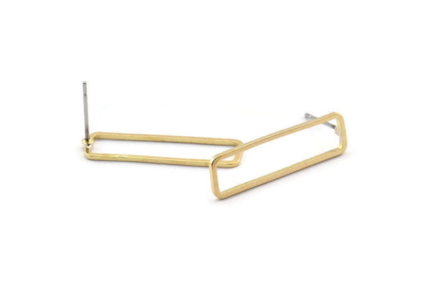 Brass Rectangle Earring, 10 Raw Brass Rectangle Stud Earrings (7x26x1mm) D0166 A2038