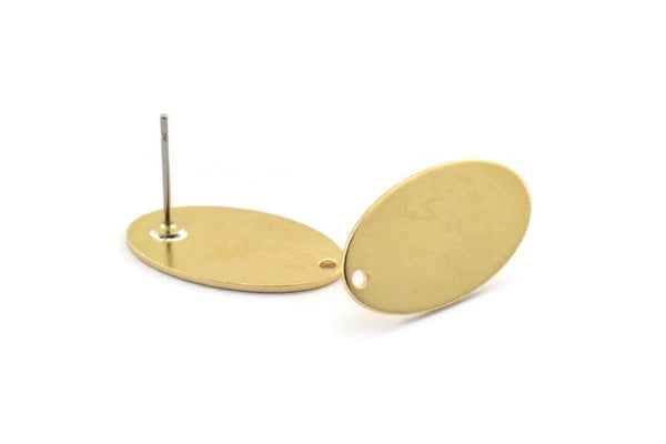Brass Oval Earring, 6 Raw Brass Oval Stud Earrings (21x12x0.80mm) D1112 A2019