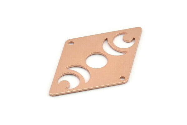 Copper Diamond Charm, 6 Raw Copper Moon Charms With 2 Holes, Rhombus Blanks (40x26x0.80mm) M01540