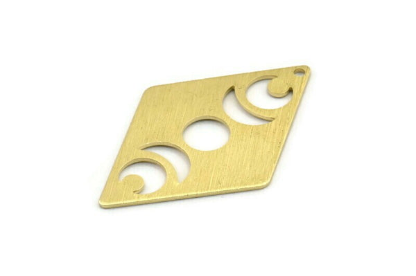 Brass Diamond Charm, 6 Textured Raw Brass Moon Charms With 1 Hole, Rhombus Blanks (40x26x0.80mm) M01528