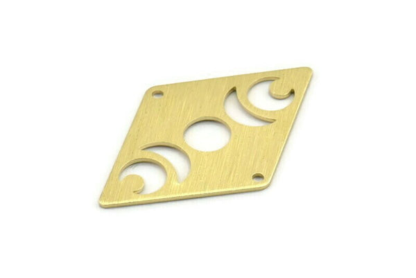 Brass Diamond Charm, 6 Textured Raw Brass Moon Charms With 2 Holes, Rhombus Blanks (40x26x0.80mm) M01530