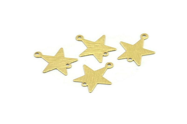 Brass Star Charm, 50 Textured Raw Brass Star Charms With 2 Holes (18x15x0.40mm) A1982