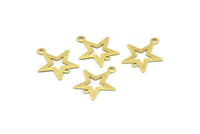Brass Star Charm, 50 Textured Raw Brass Star Charms With 2 Holes (18x15x0.40mm) A1983