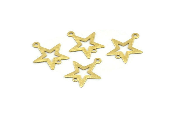 Brass Star Charm, 50 Textured Raw Brass Star Charms With 2 Holes (18x15x0.40mm) A1983