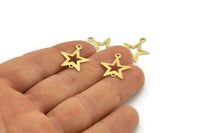 Brass Star Charm, 50 Textured Raw Brass Star Charms With 2 Holes (18x15x0.40mm) A1983