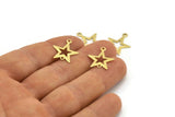 Brass Star Charm, 50 Textured Raw Brass Star Charms With 2 Holes (18x15x0.40mm) A1983