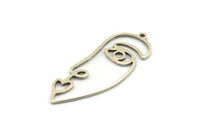 Silver Face Charm, 6 Antique Silver Plated Brass Face Charms With 1 Loop (41x16x1mm) D0627