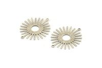 Silver Sun Charm, 8 Antique Silver Plated Brass Sunshine Pendants With 2 Loops, Connectors (36x30x0.50mm) A1516 H1230
