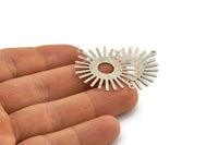 Silver Sun Charm, 8 Antique Silver Plated Brass Sunshine Pendants With 2 Loops, Connectors (36x30x0.50mm) A1516 H1230