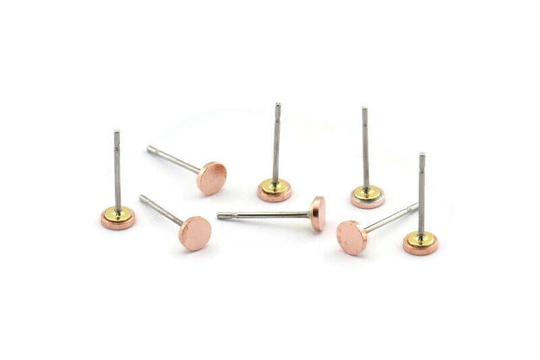 Copper Round Earring, 12 Raw Copper Round Earring Studs (4x0.80mm) A2089