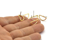 Semi Circle Earring, 10 Raw Brass Semi Circle Stud Earrings (8x15x1mm) D0022 A2094