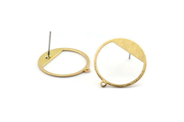 Brass Round Earring, 8 Raw Brass Textured Round Stud Earrings With 1 Loop (22x21x0.70mm) D0772 A2091