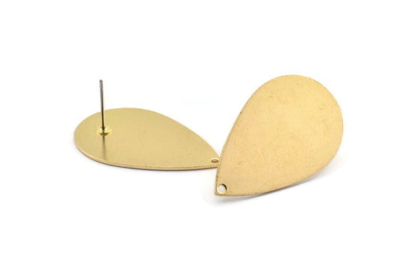 Brass Drop Earring, 4 Raw Brass Drop Stud Earrings (31x20x0.80mm) D0818 A2088