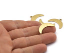 Brass Moon Charm, 12 Raw Brass Crescent Moon Charms With 1 Loop (10x25x0.80mm) A1803