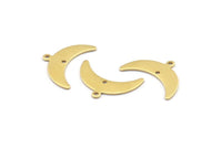 Brass Moon Charm, 12 Raw Brass Crescent Moon Charms With 1 Loop And 1 Hole (10x25x0.80mm) A1722