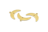 Brass Moon Charm, 12 Raw Brass Crescent Moon Charms With 1 Loop And 1 Hole (10x25x0.80mm) A1722