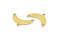 Brass Moon Charm, 12 Raw Brass Crescent Moon Charms With 1 Loop And 2 Holes (10x25x0.80mm) A1729