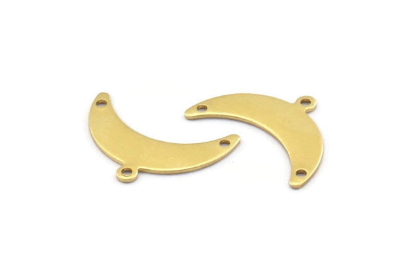 Brass Moon Charm, 12 Raw Brass Crescent Moon Charms With 1 Loop And 2 Holes (10x25x0.80mm) A1729
