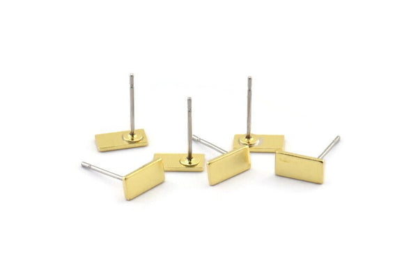 Brass Rectangle Earring, 8 Raw Brass Rectangle Stud Earrings (8x4x0.80mm) D0275 A2069