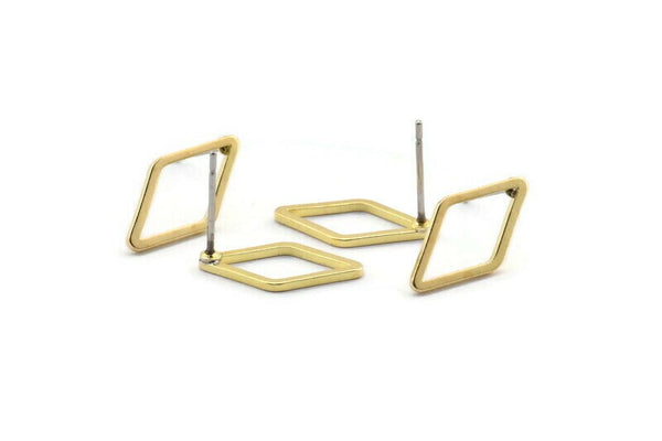 Brass Diamond Earring, 12 Raw Brass Diamond Stud Earrings (10x16x1mm) D0058 A2064