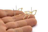 Brass Diamond Earring, 12 Raw Brass Diamond Stud Earrings (10x16x1mm) D0058 A2064