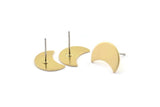 Brass Moon Earring, 8 Raw Brass Crescent Moon Stud Earrings (15x8x0.80mm) D0666 A1850