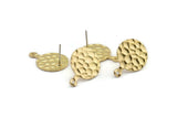 Brass Round Earring, 6 Hammered Raw Brass Round Stud Earrings With 1 Loop (23x17x1.2mm) M493 A2080