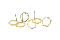 Brass Hexagon Earring, 12 Raw Brass Hexagon Stud Earrings (12x0.80mm) Bs 1171 A2055