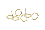 Brass Hexagon Earring, 12 Raw Brass Hexagon Stud Earrings (12x0.80mm) Bs 1171 A2055