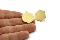 Brass Hexagon Earring, 6 Raw Brass Hexagon Stud Earrings (20x0.80mm) D0093 A2070