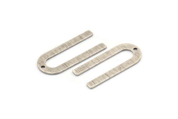Gümüş U Şeklinde Charm, 1 Delikli 8 Dokulu Antik Gümüş Kaplama Pirinç U Şeklinde Charm, Boşluklar (30x13x0,80 mm) M168 H1588