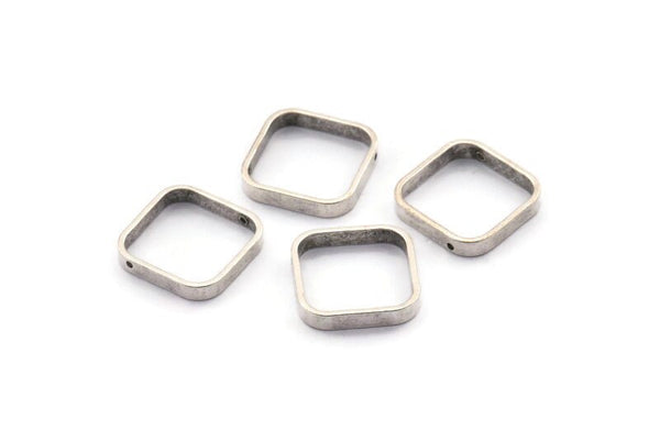 Silver Square Charm, 6 Antique Silver Plated Brass Square Connectors With 2 Holes (16.5x2.9x0.9mm) BS 2342
