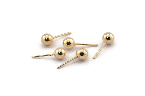 Gold Ball Earring, 6 Gold Plated Brass Ball Stud Earrings, Stainless Steel Earring Posts 6mm Ear Studs Bs 1071--N0557