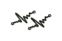 Black Heart Rhythm Connector, 8 Oxidized Black Brass Heart Rhythm Shaped Connectors With 2 Loops (37.5x24x1mm) E067 S1127