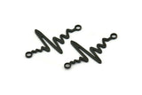 Black Heart Rhythm Connector, 8 Oxidized Black Brass Heart Rhythm Shaped Connectors With 2 Loops (37.5x24x1mm) E067 S1127