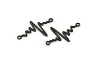 Black Heart Rhythm Connector, 8 Oxidized Black Brass Heart Rhythm Shaped Connectors With 2 Loops (37.5x24x1mm) E067 S1127