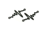Black Heart Rhythm Connector, 8 Oxidized Black Brass Heart Rhythm Shaped Connectors With 2 Loops (37.5x24x1mm) E067 S1127