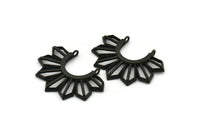 Black Sun Pendant, 2 Textured Oxidized Black Brass Sun Pendants With 2 Loops (36.5x26x2.6mm) E204 S1131