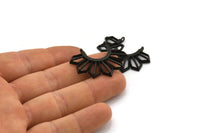 Black Sun Pendant, 2 Textured Oxidized Black Brass Sun Pendants With 2 Loops (36.5x26x2.6mm) E204 S1131