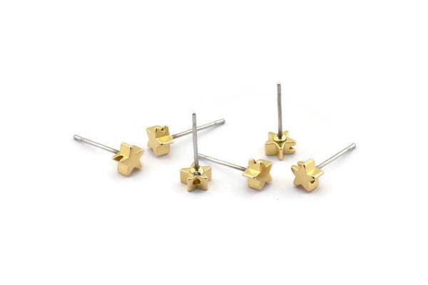 Brass Star Earring, 12 Raw Brass Star Stud Earrings (5.2x2.6mm) D0104 A2081