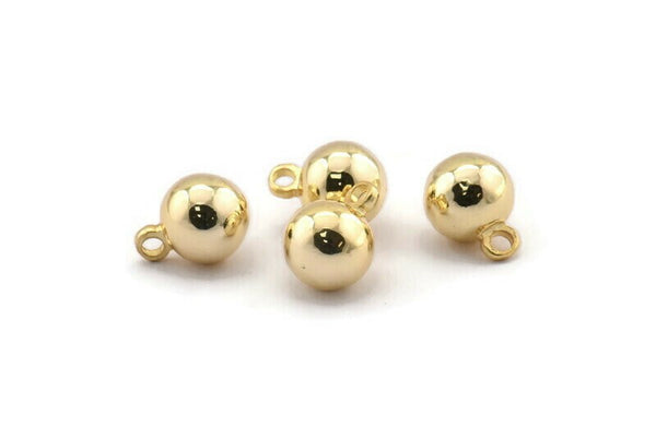 Gold Ball Charm, 2 Gold Plated Brass Ball Charms With 1 Loop (8mm) Bs-1080--N0583