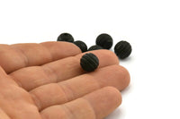 Black Ball Bead, 12 Oxidized Black Brass Spacer Beads, Findings (10mm) D1266 S1107