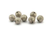 Silver Ball Bead, 12 Antique Silver Plated Brass Spacer Beads, Findings (10mm) D1266 H1170