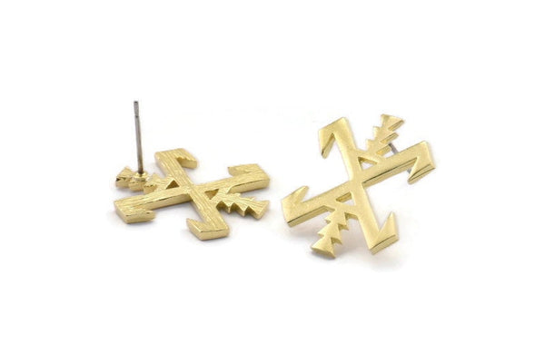 Earring Studs, 4 Raw Brass -  Raw Brass Earrings - Brass Earrings - Earrings (21x18x1.5mm) N1542